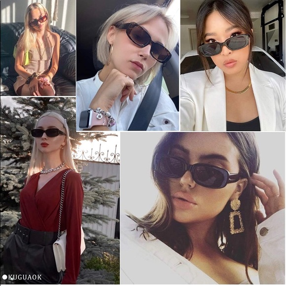 KUGUAOK Vintage Retro Rectangle Sunglasses - Picture 1 of 4